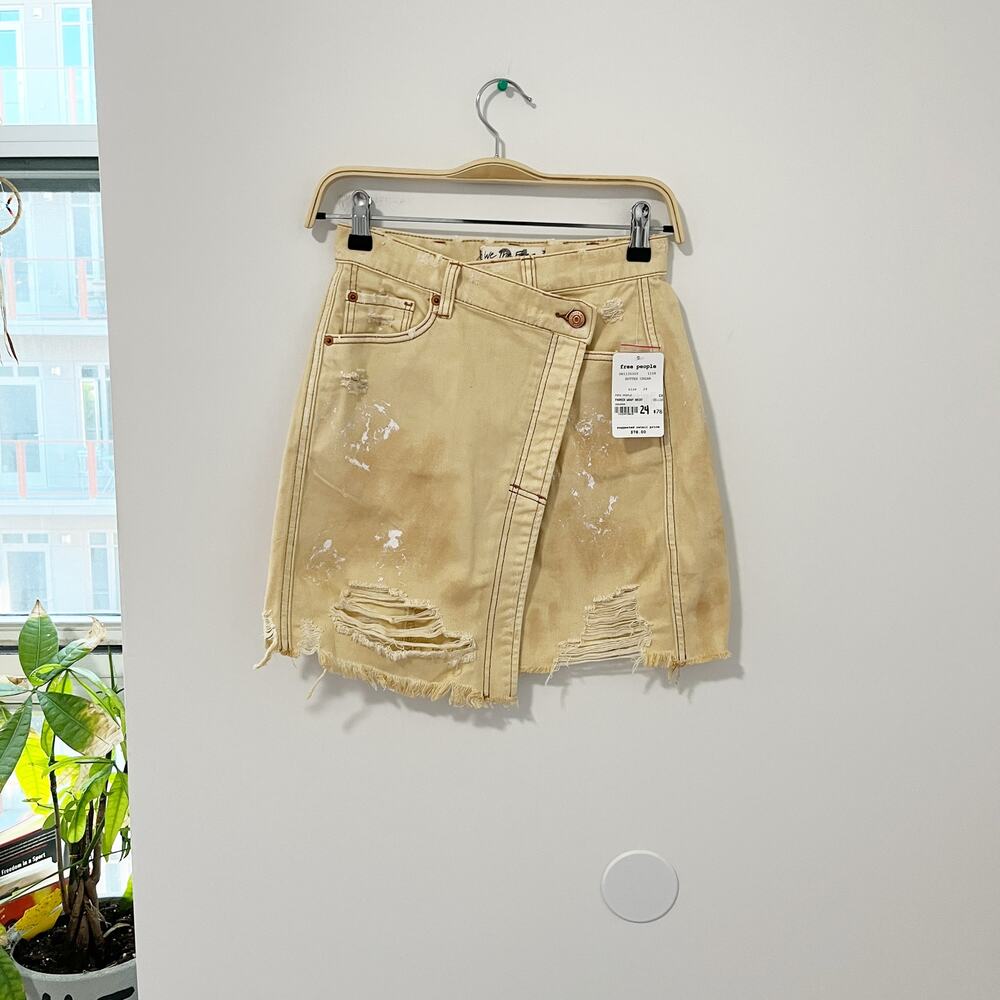 NEW We the Free Buttercream Parker Wrap Denim Skirt Size 24